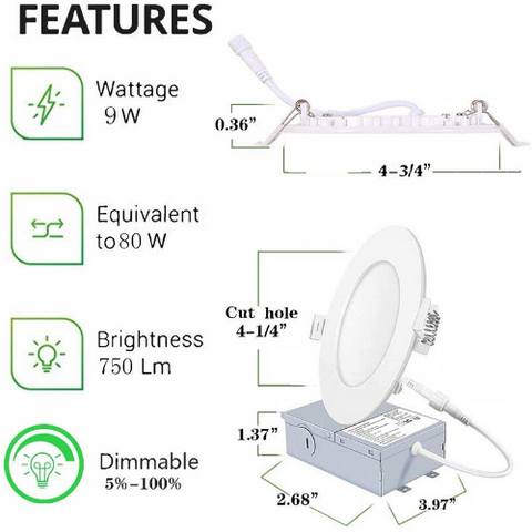 Image of 4 in. 9W White LED Recessed Ceiling Light Trim at Selectable 3CCT (3000K-4000K-5000K) (750 Lumens)