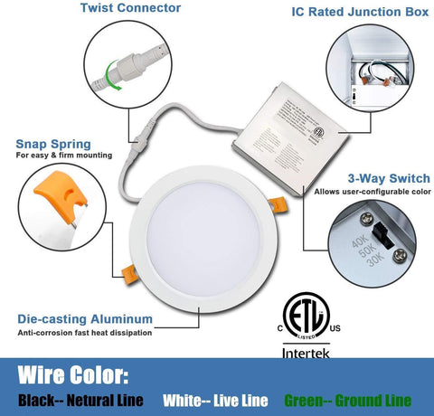 Image of 6 in. 15W White LED Recessed Ceiling Light Trim at Selectable 3CCT (3000K-4000K-5000K) (1000 Lumens)