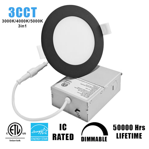 Image of 4 in. 9W Black LED Recessed Ceiling Light Trim at Selectable 3CCT (3000K-4000K-5000K) (750 Lumens)